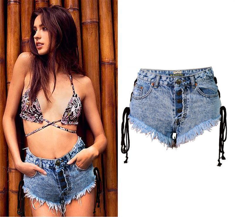 Rope!Blue Jeans Shorts, Denim Shorts, Bottoms, Women Jeans, Femme Bottoms, Hot Pants-TownTiger