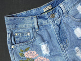 Rose Embroidery!Blue Jeans, Denim, Bottoms, Women Jeans, Femme Bottoms, Hot Pants - KellyModa Store