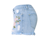 Rose Embroidery!Blue Jeans, Denim, Bottoms, Women Jeans, Femme Bottoms, Hot Pants - KellyModa Store