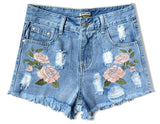 Rose Embroidery!Blue Jeans, Denim, Bottoms, Women Jeans, Femme Bottoms, Hot Pants - KellyModa Store