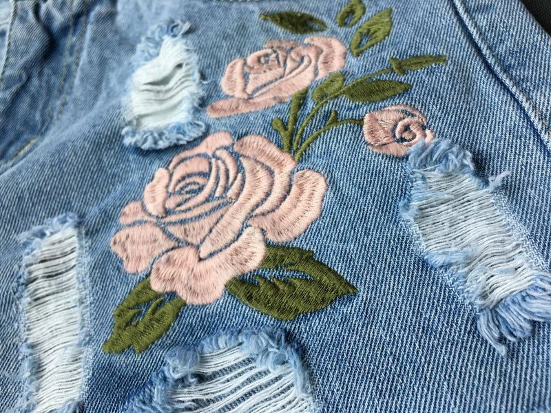 Rose Embroidery!Blue Jeans, Denim, Bottoms, Women Jeans, Femme Bottoms, Hot Pants - KellyModa Store