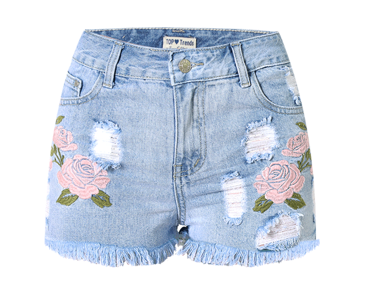 Rose Embroidery!Blue Jeans, Denim, Bottoms, Women Jeans, Femme Bottoms, Hot Pants - KellyModa Store