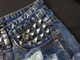 Rust Stained! Blue Jeans,Printed Denim Hot Pants, Bottoms,Femme Bottoms, Metal - KellyModa Store