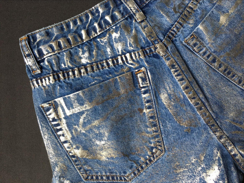 Rust Stained! Blue Jeans,Printed Denim Hot Pants, Bottoms,Femme Bottoms, Metal - KellyModa Store