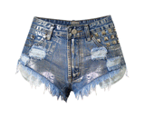 Rust Stained! Blue Jeans,Printed Denim Hot Pants, Bottoms,Femme Bottoms, Metal - KellyModa Store