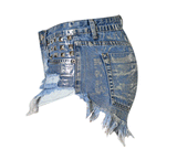 Rust Stained! Blue Jeans,Printed Denim Hot Pants, Bottoms,Femme Bottoms, Metal - KellyModa Store