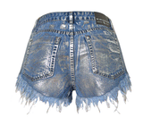 Rust Stained! Blue Jeans,Printed Denim Hot Pants, Bottoms,Femme Bottoms, Metal - KellyModa Store