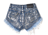 Rust Stained! Blue Jeans,Printed Denim Hot Pants, Bottoms,Femme Bottoms, Metal - KellyModa Store