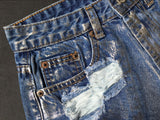 Rust Stained! Blue Jeans,Printed Denim Hot Pants, Bottoms,Femme Bottoms, Metal - KellyModa Store