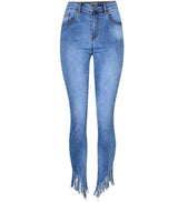 Sloping Cutting!Blue Jeans, Denim, Women Skinny Jeans, Femme Bottoms, Pants Trousers-TownTiger