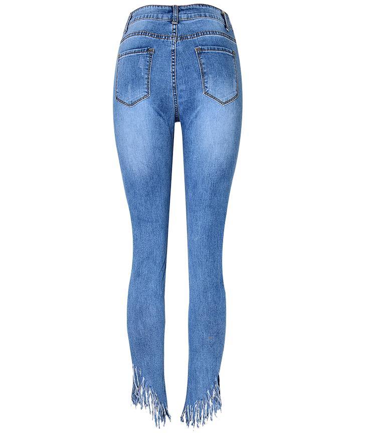 Sloping Cutting!Blue Jeans, Denim, Women Skinny Jeans, Femme Bottoms, Pants Trousers-TownTiger