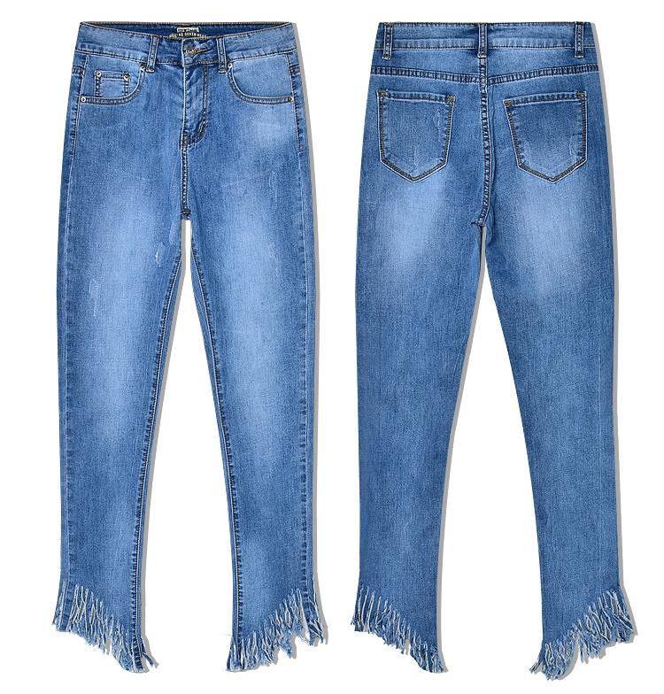 Sloping Cutting!Blue Jeans, Denim, Women Skinny Jeans, Femme Bottoms, Pants Trousers-TownTiger