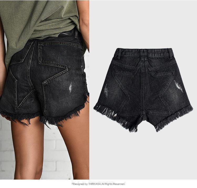 Star! Black Ripped Shorts, Black Jeans, Ripped Denim Hot Pants, Bottoms,Femme Bottoms - Bohedian.Shop