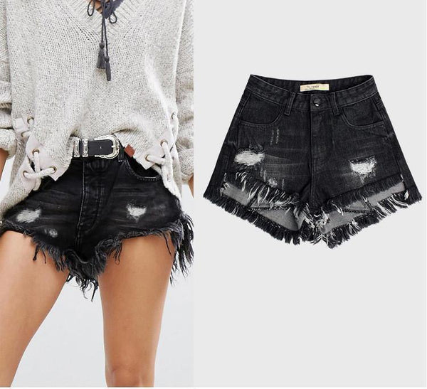 Star! Black Ripped Shorts, Black Jeans, Ripped Denim Hot Pants, Bottoms,Femme Bottoms - Bohedian.Shop