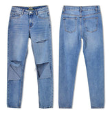 Torn! Ripped Blue Jeans, Denim, Bottoms, Women Jeans, Femme Bottoms, Pants Trousers-TownTiger