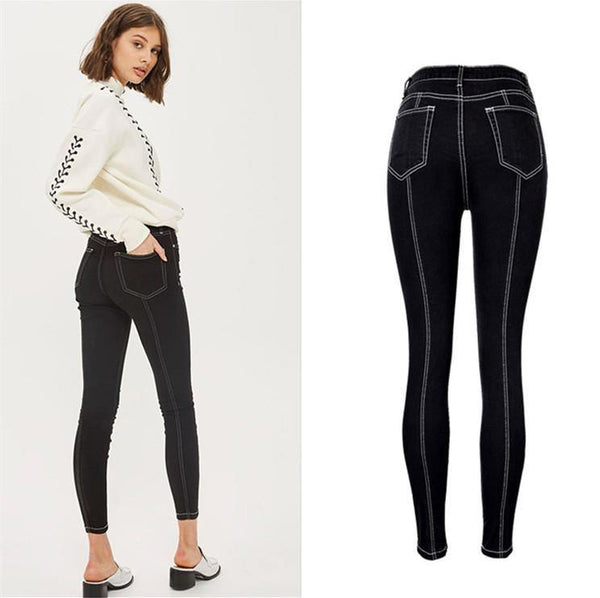 White Stitch! Denim Skinny, Nine, Women Jeans, Femme Bottoms, Pants Trousers-TownTiger