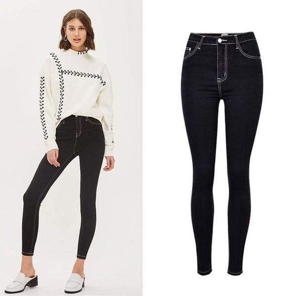 White Stitch! Denim Skinny, Nine, Women Jeans, Femme Bottoms, Pants Trousers-TownTiger