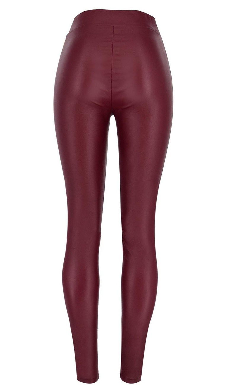 Wine PU Skinny High Waisted! Leather Pants, Bottoms, Women Femme Bottoms, Pants - Bohedian.Shop