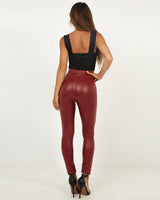 Wine PU Skinny High Waisted! Leather Pants, Bottoms, Women Femme Bottoms, Pants - Bohedian.Shop