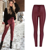 Wine PU Skinny High Waisted! Leather Pants, Bottoms, Women Femme Bottoms, Pants - Bohedian.Shop