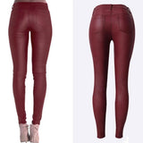 Wine PU Skinny! Leather Pants, Bottoms, Women Femme Bottoms, Pants-TownTiger