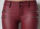 Wine PU Skinny! Leather Pants, Bottoms, Women Femme Bottoms, Pants-TownTiger