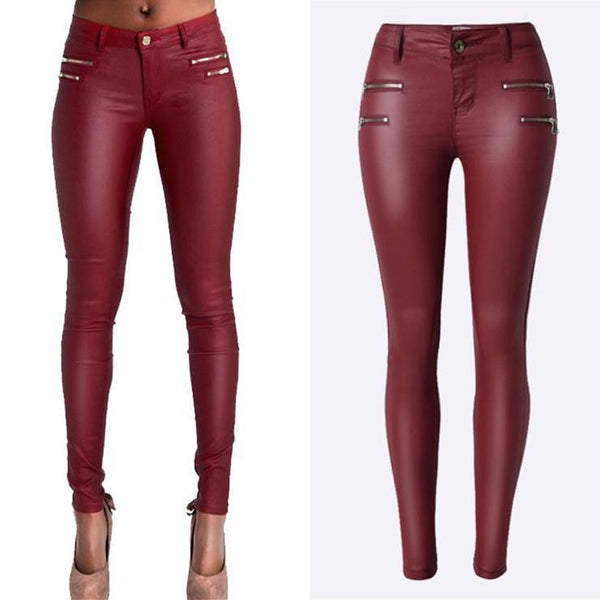 Wine PU Skinny! Leather Pants, Bottoms, Women Femme Bottoms, Pants-TownTiger